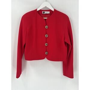 Vintage Don Elliot Jacket Womens 12 Red Single Breasted Wool Blend Collarless